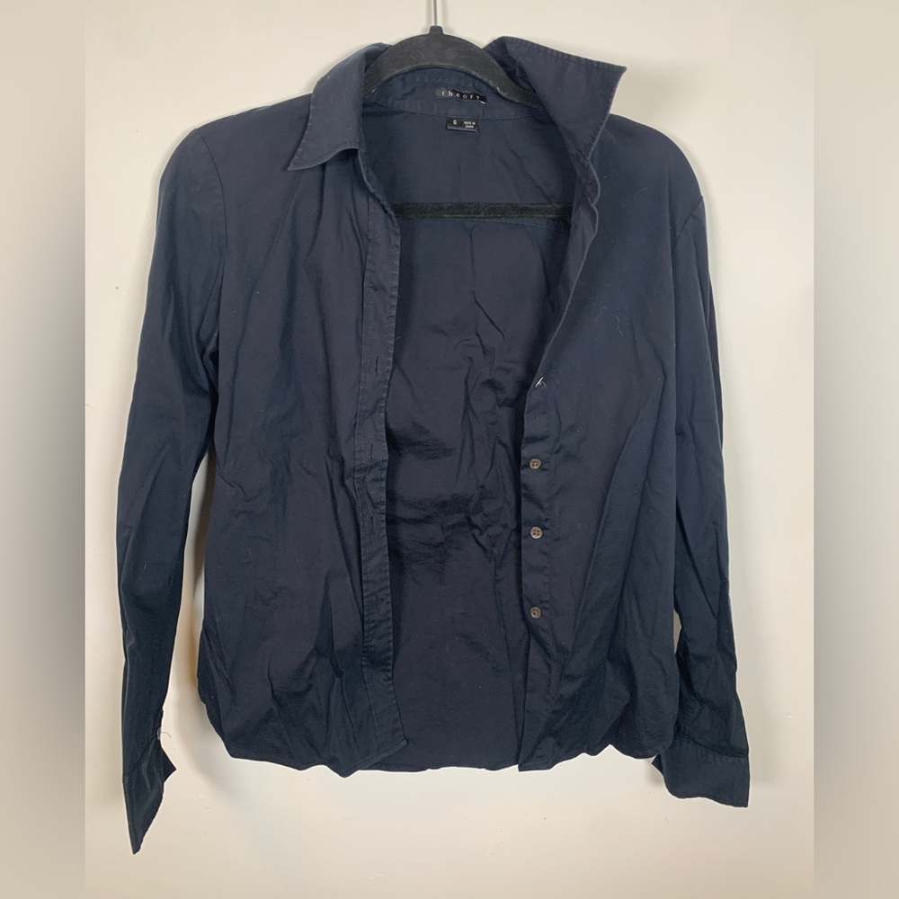 Theory “Larissa” Navy Button Down Shirt